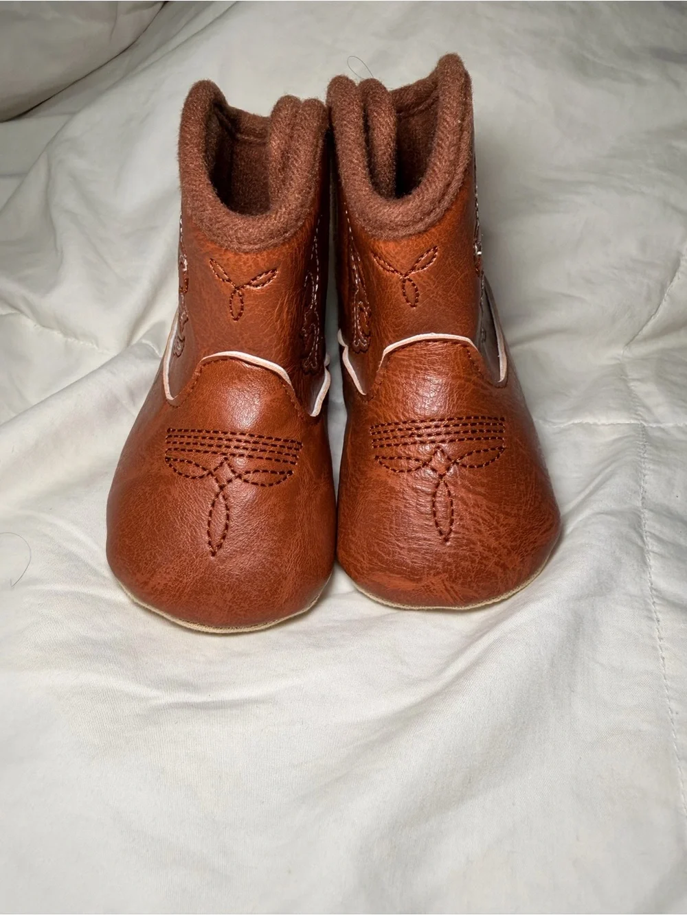 Brown Faux-Leather Baby Cowboy Booties - Cozy Walker Shoes